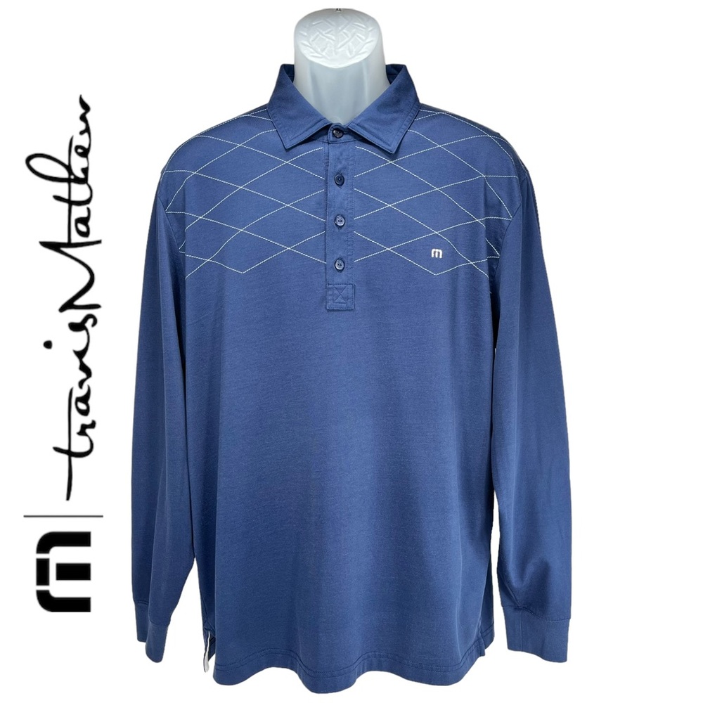 Travis Mathew | Blue Diamond Pattern Long Sleeve Polo‎ Shirt | Men’s Large